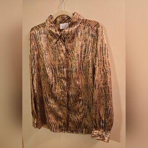 Kathie Lee Collection Reptile Snake Print Metallic Silky Blouse - Size 14W/16W